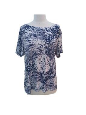 JM Collection Navy White Career Blouse Top, size Large